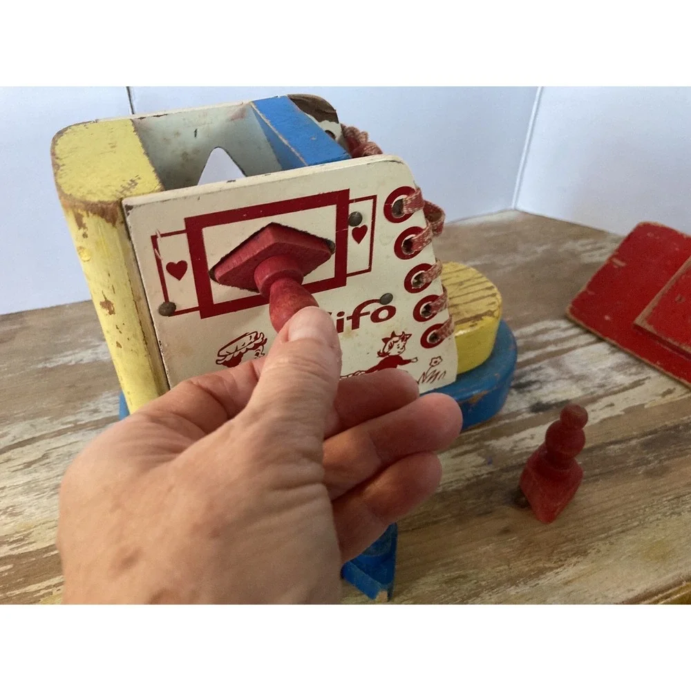 Vintage Sifo child's preschool wood lacing toy puzzle Old Woman in Shoe 1960's